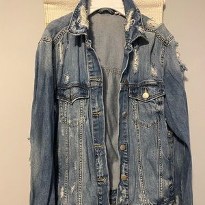 Ripped distressed trendy jean jacket